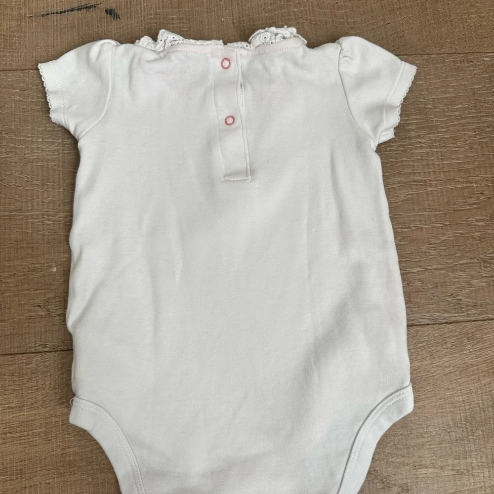 Baby Boden Cream Onesie with Pink Trim